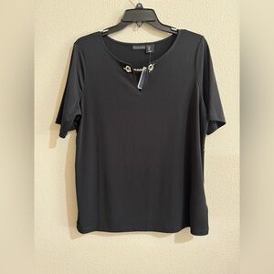 Tahari women's short sleeve black blouse NWT